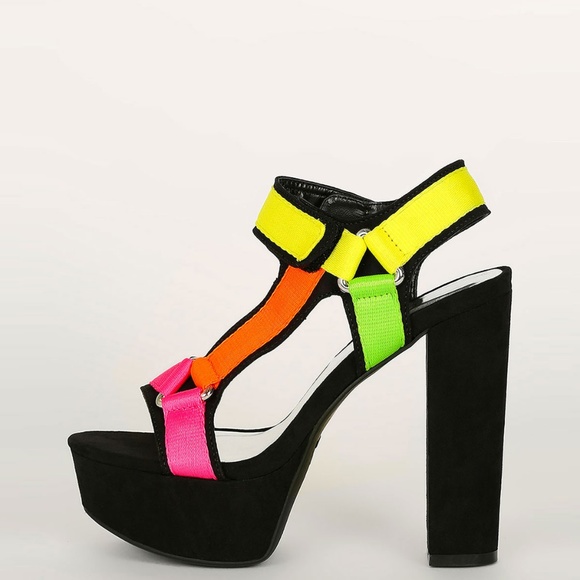 NEW🔥 Neon Color Open Toe Platform Heel Sandals - Picture 3 of 6